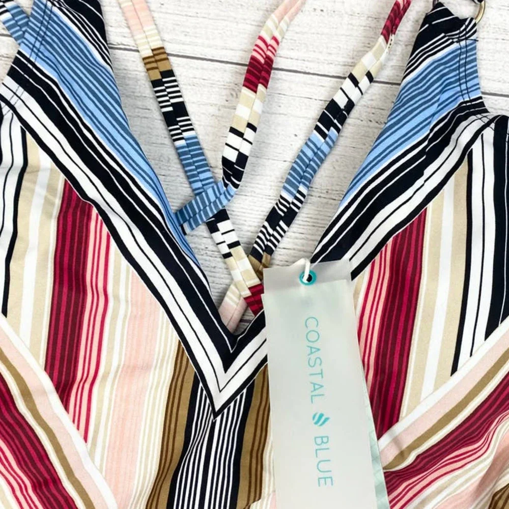 NEW COASTAL BLUE Stripe Strappy Back One Piece Swimsuit XS - Picture 3 of 10